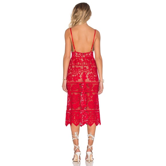 For Love & Lemons Gianna Midi Dress in Red Rust Lace - Picture 6 of 16